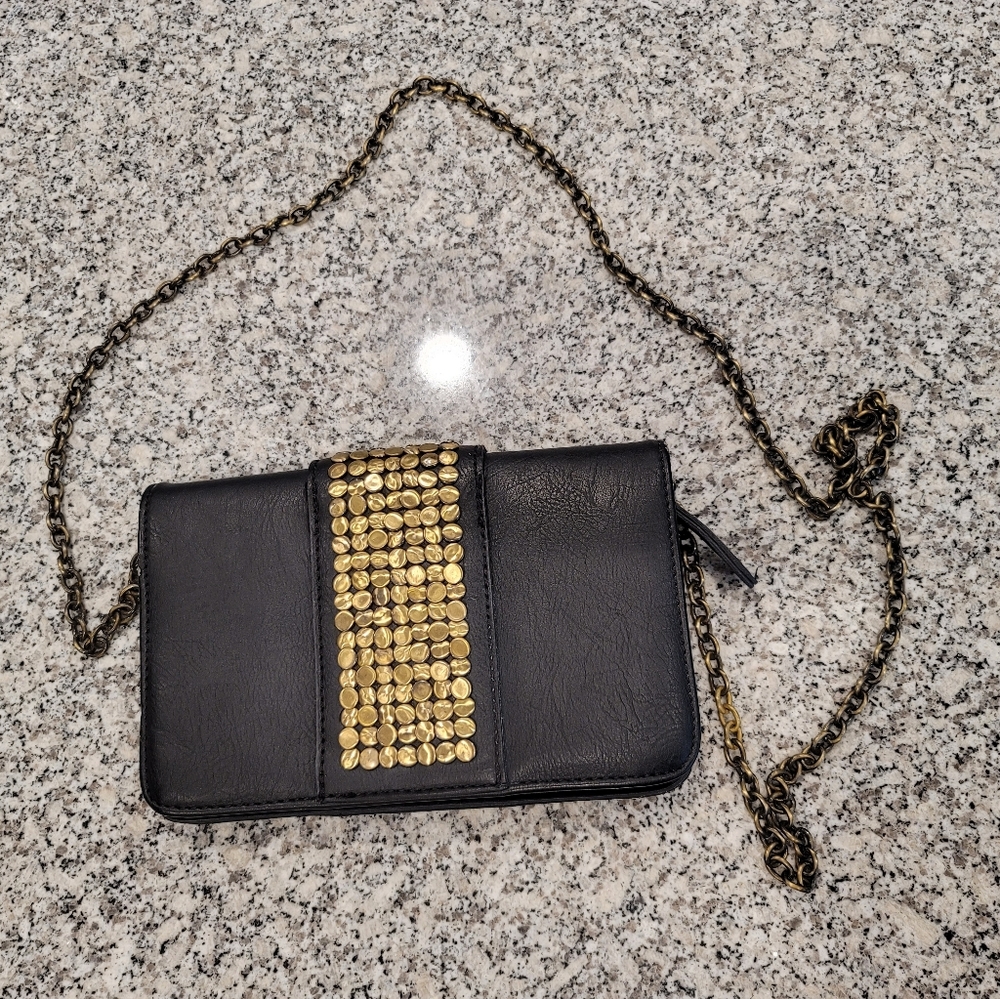Cross-body Studded Leather Magnetic Clasp Bag